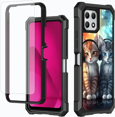 Vista 54 de Funda para T-Mobile Revvl 7 de 6.6 pulgadas con protector de pantalla, policarbonato duro de doble capa resistente y TPU suave a prueba de golpes