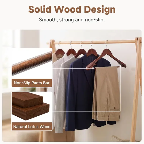 Vista 6 de StorageWorks - Paquete de 6 perchas de madera extra anchas con hombro para abrigos, camisas, chaquetas, pantalones y trajes (color nogal claro)