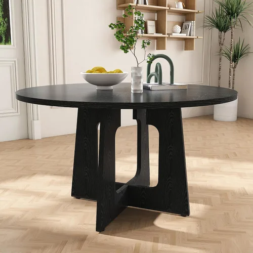 Vista 15 de Mesa de comedor redonda estilo granja para 6, mesa de cocina circular de 47" MDF con acabado de grano de madera, mesa de cocina y comedor de madera
