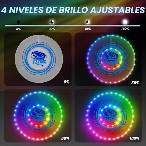 Vista 3 de HYES Paquete de 2 discos voladores iluminados para niños, 45 LED, 14 modos de iluminación, anillo volador recargable que brilla en la oscuridad
