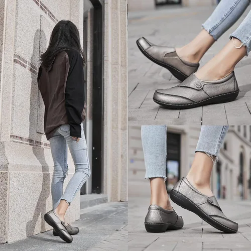 Vista 5 de Geoeleph Mocasines casuales para mujer, mocasines cómodos para caminar, mocasines de cuero para conducir