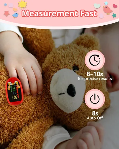 Vista 2 de Oxímetro de pulso para niños (de 2 a 12 años) recargable para niños, monitor de oxígeno y corazón, medidor de oxígeno en sangre en la punta