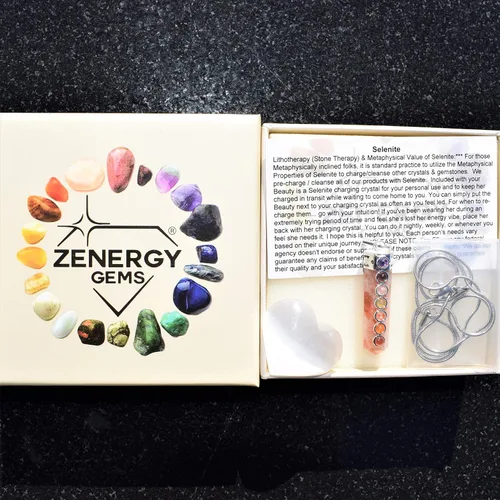 Vista 4 de Zenergy Gems CHARGED Colgante perfecto de cristal natural del Himalaya de 7 chakras + cadena de plata de 20 pulgadas + corazón de carga de selenita