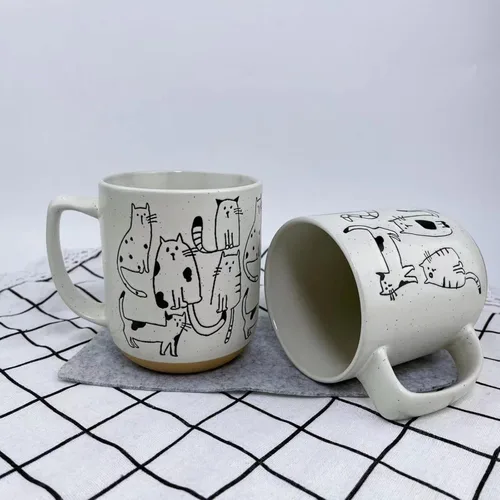 Vista 7 de Taza de cerámica con gatos de dibujos animados en blanco y gris con asa, taza de café de 550ml/18.6oz. Linda, divertida y novedosa taza vintage