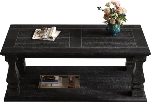 Vista 6 de JIVOIT Mesa de centro de granja con estante de almacenamiento, mesa auxiliar rectangular de 47.24 pulgadas de largo con parte superior de tablones