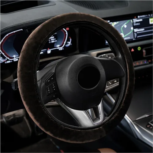 Vista 10 de Funda Esponjosa para Volante de Automóvil, Protector Universal Peludo para Volante de Auto de 15'', para Invierno Cálido, Funda Elástica Beige