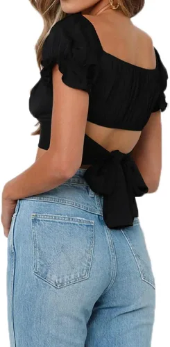 Vista 4 de Blusa corta sin tirantes de corte bajo con hombros descubiertos para mujer