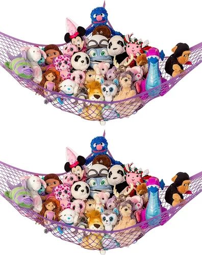 Vista 26 de Hamaca para animales de peluche, grande, almacenamiento de animales de peluche en esquina y red de peluche, hamaca de juguete para animales
