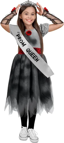 Vista 3 de Suhine 5 piezas de Halloween baile reina cadáver zombi princesa disfraz de banda guantes calcetines para niños juegos de rol fiesta