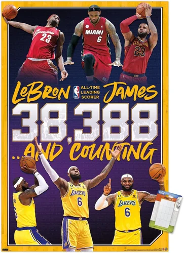Vista 12 de NBA League - Póster de pared de LeBron James All-Time Scoring Leader, 22.4 pulgadas de largo x 14.7 pulgadas de ancho, versión enmarcada de madera