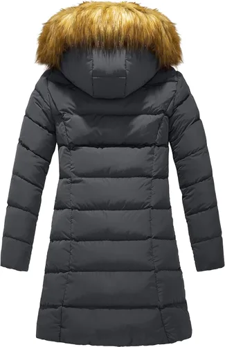 Vista 3 de Szory - Abrigo de invierno con bolsillos de plumón para mujer con capucha de piel extraíble