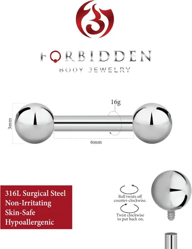 Vista 10 de Piercing para el cuerpo de titanio con rosca interna de 0.45 a 0.63 onzas (se vende individualmente)