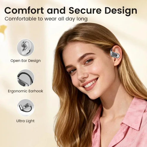 Vista 2 de Auriculares de oreja abierta, auriculares Bluetooth 5.4 deportivos con pantalla digital inteligente, tiempo de reproducción de 40 horas, llamadas
