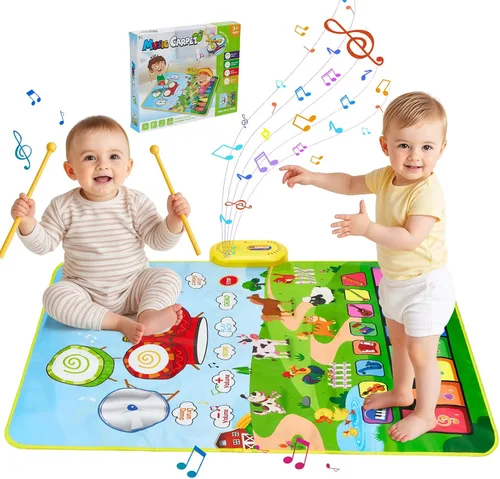 Vista 11 de Tapete de juego musical para bebé, educativa temprana 3 en 1, piano tambor de animal Touch de 31.5 x 19.6 pulgadas, manta de juego Montessori