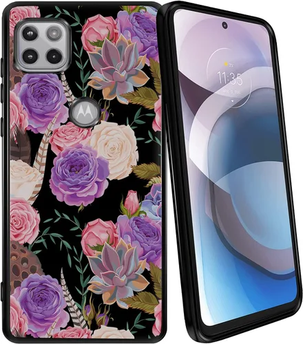 Vista 8 de CasesOnDeck - Funda negra para Motorola Moto One 5G Ace (2021) / Moto One 5G Ace TPU - Carcasa de TPU Gel Flex TPU, serie floral tropical, funda