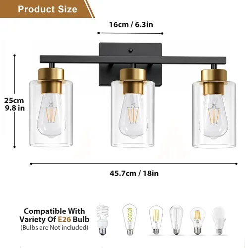 Vista 4 de IZORRO Lámparas de baño, modernas luces de tocador, accesorios de iluminación de baño sobre espejo con pantalla de vidrio transparente, aplique