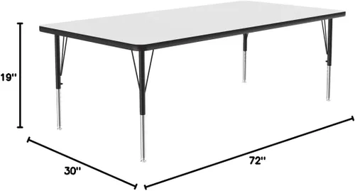 Vista 2 de Correll - Mesa de actividades rectangular de 30"x72", tablero superior de borrado en seco/marcador, altura ajustable (19"-29"), laminado de alta