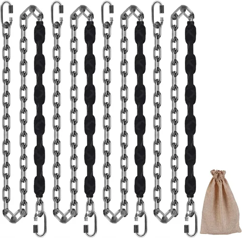 Vista 7 de 2 cadenas de acero inoxidable (64 pulgadas), 4 hebillas de conexión rápida que nunca se oxidan, accesorios de columpio para sillas hamacas