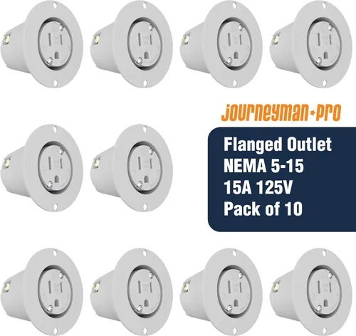 Vista 2 de Journeyman-Pro 5279 15 Amp 120-125 voltios, salida con brida NEMA 5-15, grado comercial blanco, 2 polos-3 cables, receptáculo de cargador de enchufe