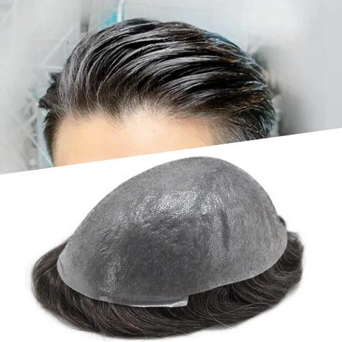 Vista 20 de Hairpiece para hombres Toupee Unidades de cabello humano para hombres Pieza de pelo de piel fina Toupee Hombres Reemplazo de pelo V-Loop Línea