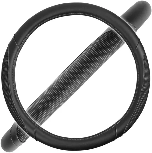 Vista 13 de Motor Trend GripDrive - Funda de cuero negro sintético para volante de automóvil, camión, camioneta, SUV, tamaño pequeño de 14 pulgadas, funda