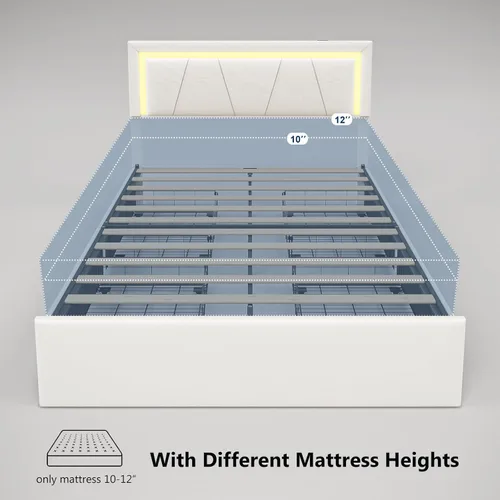 Vista 4 de Base de cama Queen con cabecera ajustable, plataforma tapizada con luces LED RGB, 4 cajones de almacenamiento y estación de carga (1 USB 1 tipo C)