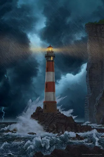 Vista 5 de Póster de Vincent Hie Nature Cool Lighthouse Stormy Seas de 12 x 18 pulgadas
