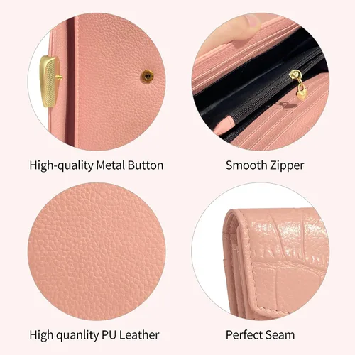 Vista 5 de MACWAVE Carteras para mujer de cuero con bloqueo RFID para mujer, bolso largo de embrague para teléfono, chequera, organizador de múltiples