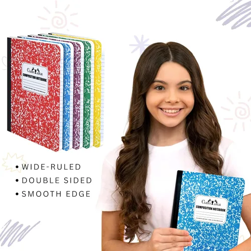 Vista 7 de CLEENTABLE Cuaderno de composición de 5 unidades, papel de rayas anchas, cuadernos con cubierta de mármol para la escuela, 9.75 x 7.5 pulgadas, 100