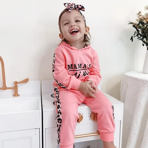 Vista 3 de Conjunto de ropa para bebé recién nacido, sudadera con capucha y pantalones, diadema para niña pequeña