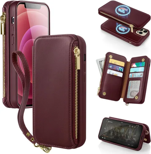 Vista 9 de Antsturdy Funda tipo cartera desmontable 2 en 1 para iPhone 14 Pro Max con MagSafe, bloqueo RFID, magnética, carga inalámbrica, funda de piel