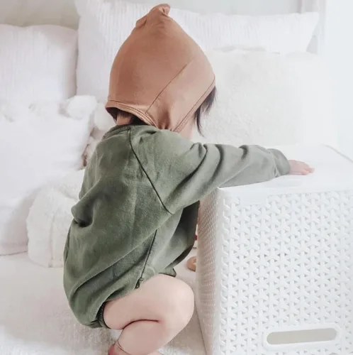 Vista 3 de AEEMCEM Baby Boy Girl Solid Sweatshirt Romper Crewneck Pullover Bodysuit Oversized Sweater Romper Long Sleeve Shirts Outfit