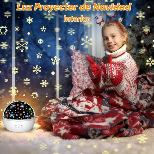 Vista 2 de Proyector de luces de copo de nieve de Navidad para interiores Luz nocturna de nieve y proyector de estrellas para niños Luz nocturna de Navidad