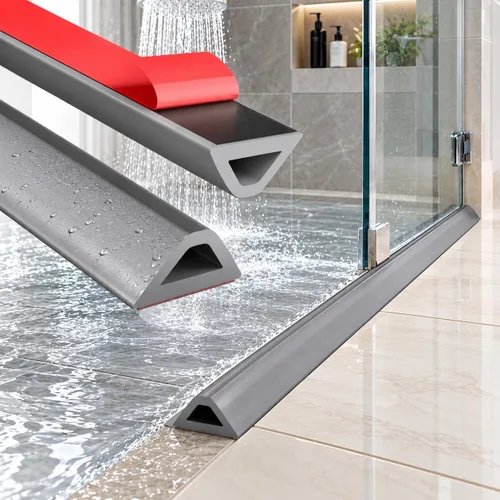 Vista 9 de Presa de agua plegable de 39 pulgadas, diseño de triángulo hueco, tira de sellado impermeable autoadhesiva para duchas, bañeras, fregaderos de Blanco