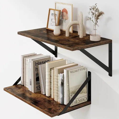 Vista 16 de Heimlove - Estantes flotantes negros profundos para pared, juego de 2 estantes de pared de madera de 16 pulgadas de ancho x 8 pulgadas