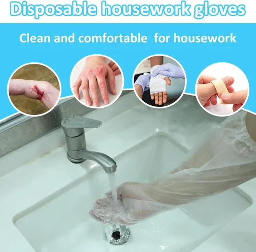 Vista 7 de QfwdfcTrenz 20 guantes de limpieza desechables largos, 23.6 pulgadas de longitud al codo, manga impermeable de plástico para cocinar, lavavajillas