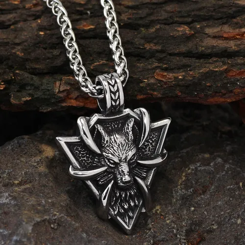 Vista 3 de GuoShuang Collar de lobo vikingo Odin para hombres, amuleto de acero inoxidable, colgante Jewelru con bolsa de regalo Valknut, Acero inoxidable, No
