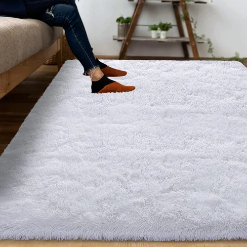 Vista 6 de DweIke Alfombras blancas esponjosas para dormitorio y sala de estar, 5 x 8 pies, suave felpa shaggy marfil crema para niñas, niños y chicos