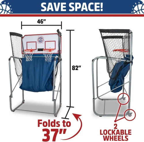 Vista 9 de Pop-A-Shot - Home Dual Shot Arcade Basketball Game with NBA Graphics l Sensor Scoring l 16 Game Modes l 7 Balls l Foldable Storage l for All NBA Fans