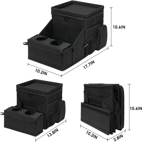 Vista 7 de Organizador de automóvil para niños, organizador de asiento trasero para niños y organizador de asiento de pasajero para adultos, enfriador y Negro