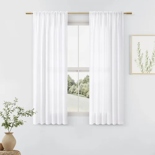 Vista 49 de Cortinas de lino verde aguamarina de 84 pulgadas de largo, juego de 2 paneles semitransparentes con bolsillo para barra para comedor, decoración