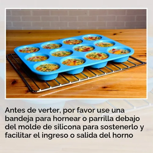 Vista 3 de CAKETIME Molde de silicona para magdalenas - Molde para magdalenas, molde mini para pan de silicona, moldes de silicona para hornear de grado Azul