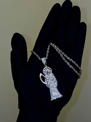 Vista 5 de Shop-iGold Colgante de plata de ley 925 con colgante de Papá Noel en forma de hielo de acero inoxidable de 0.079in, joyería para hombre, colgante