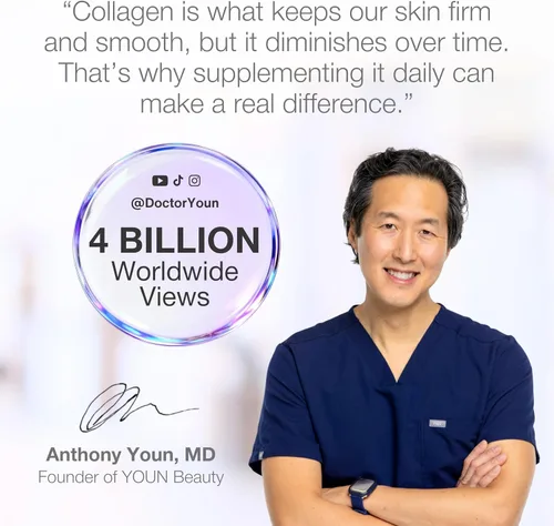 Vista 5 de YOUN Beauty Polvo de colágeno suplementario por el cirujano plástico holístico, Dr. Anthony Youn, 30 porciones (sin sabor), péptidos multicolágeno