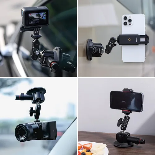 Vista 2 de UURig SC-01 Soporte de succión de 3 pulgadas para cámara de acción de vlogging para coche con abrazadera para teléfono inteligente compatible