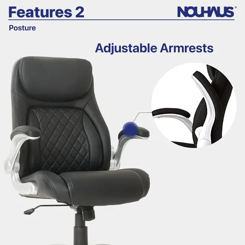 Vista 8 de Nouhaus +Posture Silla ergonómica de oficina de cuero PU. Soporte lumbar Click5 con apoyabrazos FlipAdjust. Silla ejecutiva moderna y silla de Negro