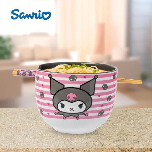 Vista 82 de Silver Buffalo Hello Kitty y sus amigos Chococat - Tazón de cerámica para ramen y arroz con palillos, patrón a cuadros, apto para microondas, 20