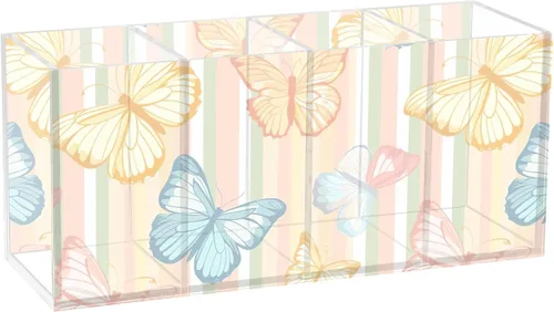 Vista 8 de Soporte para lápices de líneas abstractas para escritorio, soportes decorativos para bolígrafos, 4 compartimentos, soporte para brochas