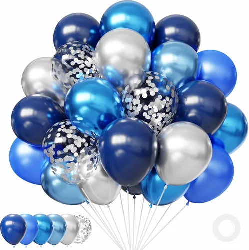 Vista 21 de Globos negros y metálicos plateados, 50 piezas de globos negros y plateados de 12 pulgadas, globos para fiestas para cumpleaños, graduación, Año
