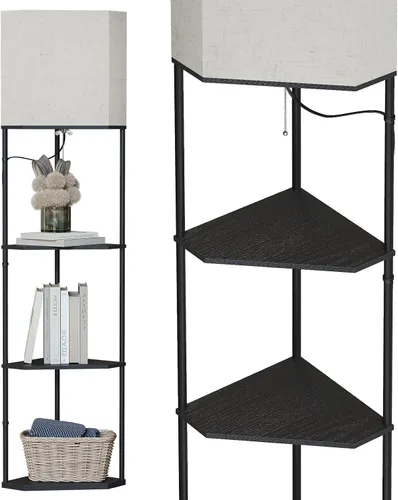 Vista 13 de SUNMORY Lámpara de pie de 5 niveles con estantes, moderna lámpara de pie cuadrada con bombilla de temperatura de 3 colores, lámpara de estantería